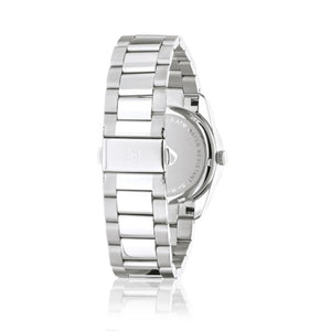 AURORA - STAINLESS STEEL WITH BLACK SUNRAY DIAL AND WHITE ZIRCONIA.