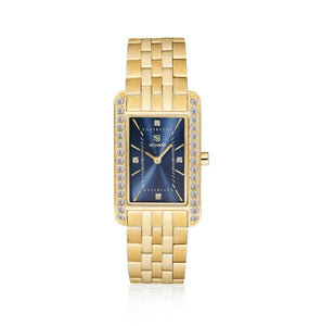 MARTINA - GOLD PLATED STAINLESS STEEL WITH DARK BLUE SUNRAY DIAL AND WHITE ZIRCONIA