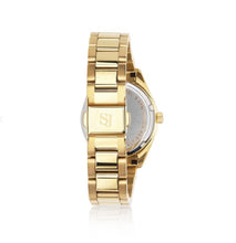 Load image into Gallery viewer, VALERIA - GOLD PLATED STAINLESS STEEL WITH DARK BLUE SUNRAY DIAL AND WHITE ZIRCONIA
