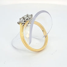 Load image into Gallery viewer, 18ct Yellow Gold 3 Stone Princess Cut Diamonds in a White Gold Claw setting Ring
