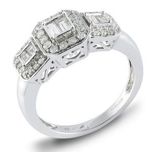 9ct White Gold Diamond and Baguette Ring