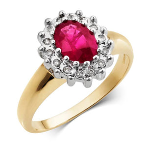 9ct Yellow Gold Diamond and Oval Ruby Ring
