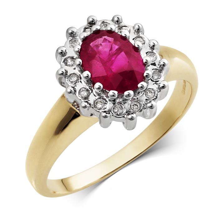 9ct Yellow Gold Diamond and Oval Ruby Ring