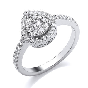 9ct White Gold Pear shaped multi diamond set ring