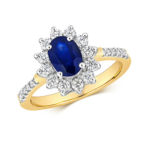 9CT Yellow Gold Sapphire & Diamond Ring.