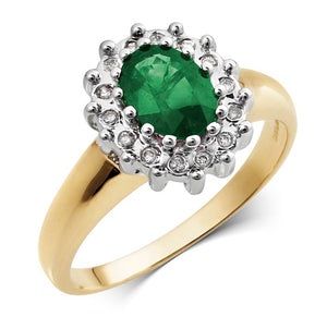 9CT Yellow Gold Diamond and Emerald Ring