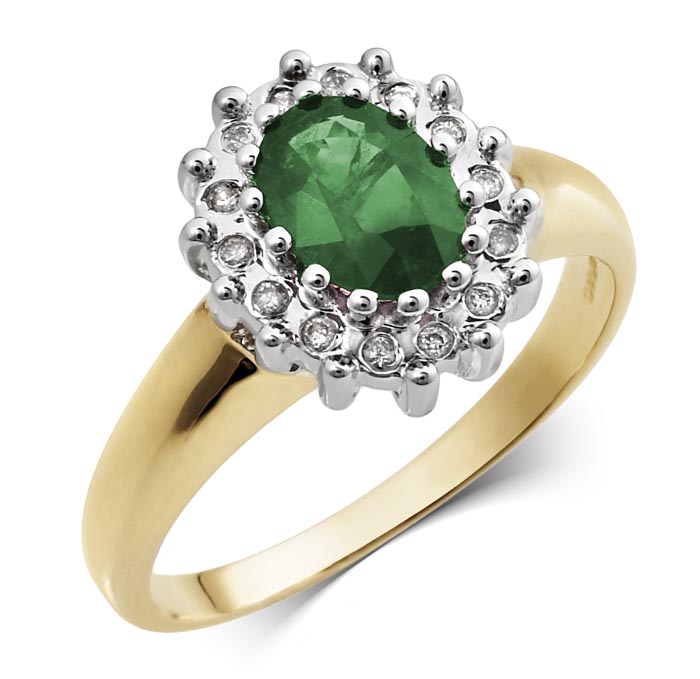 9CT Yellow Gold Diamond and Emerald Ring