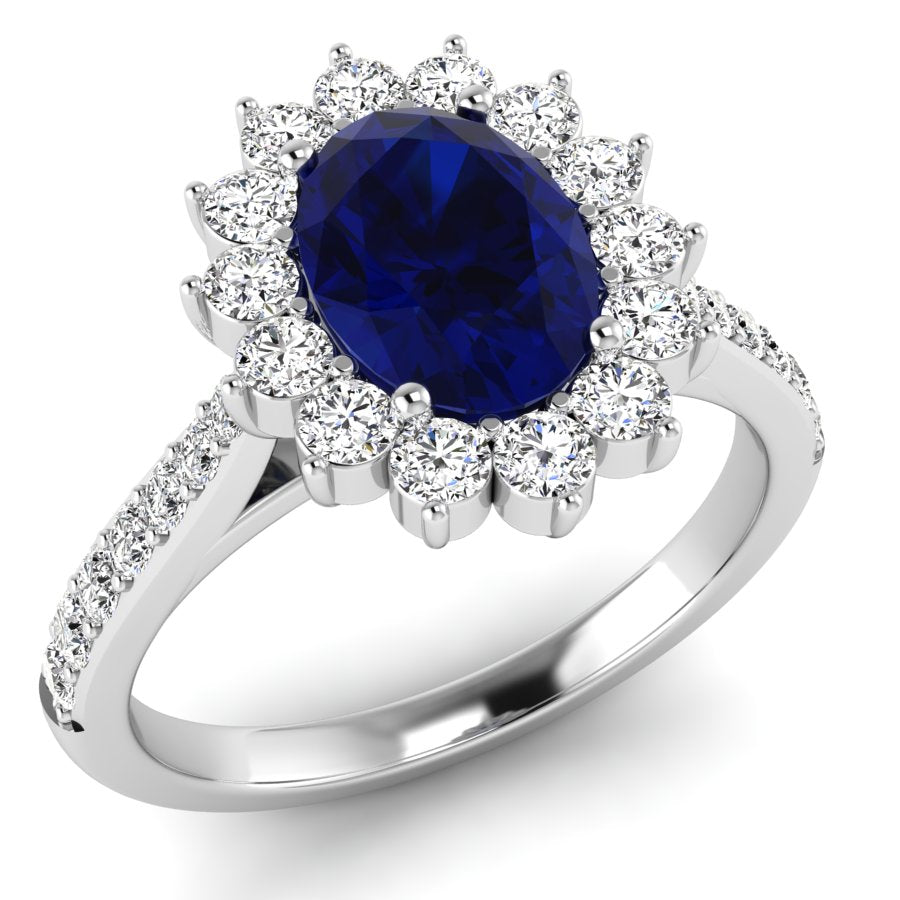 9ct White Gold Diamond and Oval Sapphire Ring