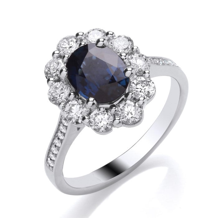 9CT White Gold Sapphire & Diamond Ring.