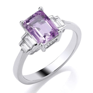 9ct White Gold Diamond and Amethyst Ring