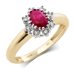 Traditional diamond and oval Ruby cluster Ring