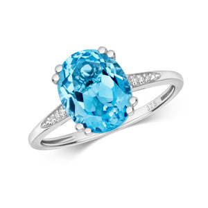 9ct White Gold Diamond and Oval Swiss Blue Topaz Ring
