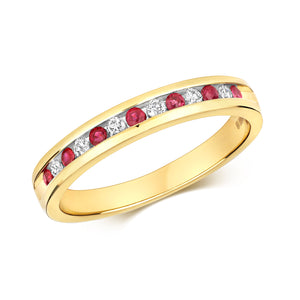 9ct Yellow Gold Diamond & Ruby Eternity Ring.