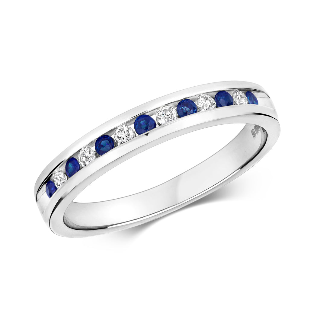 9ct White Gold Diamond & Sapphire Eternity Ring.