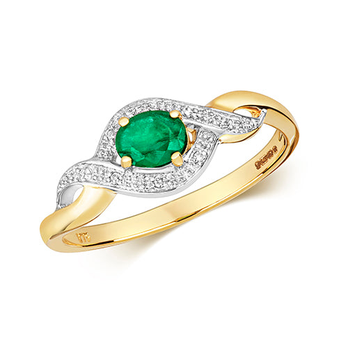 9K Yellow Gold Diamond and Emerald set Ring