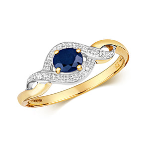9K Yellow Gold Diamond and Sapphire set Ring