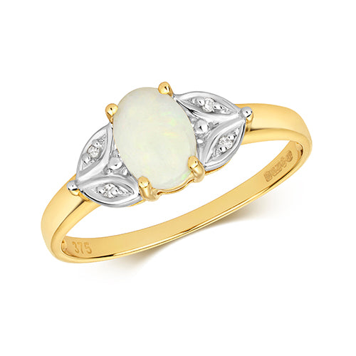 9ct Yellow/White Gold Diamond and Opal set Dress Ring.