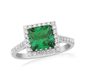 Waterford Crystal Sterling Silver White Cubic Zirconia and Emerald Set Ring