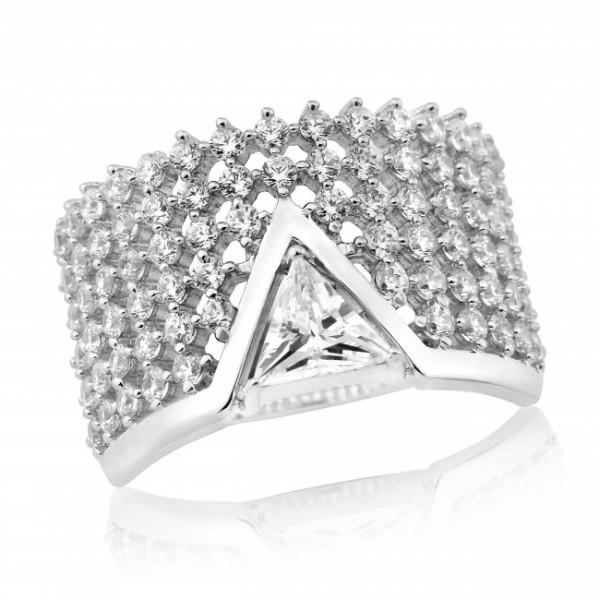 Waterford Crystal Sterling Silver White Cubic Zirconia Set Triangle Centre Ring