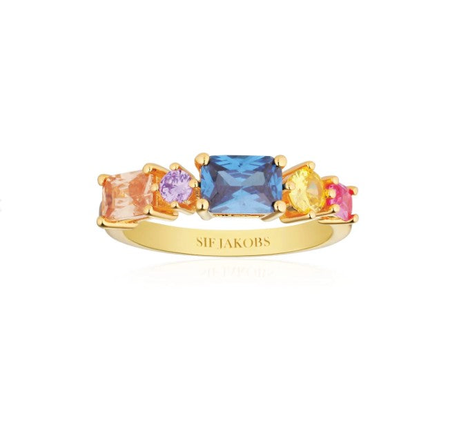 RING IVREA - 18K GOLD PLATED, WITH MULTICOLOURED ZIRCONIA