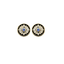 Load image into Gallery viewer, 18K gold plated earrings with black enamel
