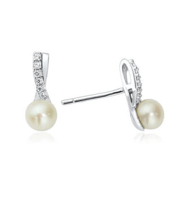 Waterford Crystal Sterling Silver White Cubic Zirconia and Pearl Set Earrings