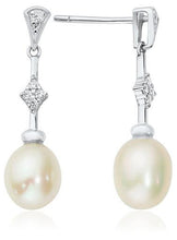 Load image into Gallery viewer, Waterford Crystal Sterling Silver White Cubic Zirconia and Pearl Set Drop Earrings

