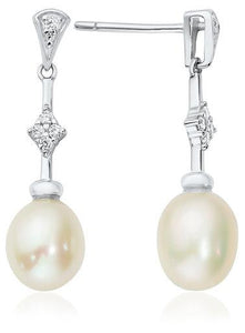 Waterford Crystal Sterling Silver White Cubic Zirconia and Pearl Set Drop Earrings
