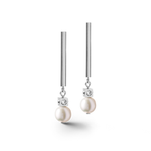 Load image into Gallery viewer, Earrings Asymmetry freshwater pearls &amp; stainless steel white-silver
