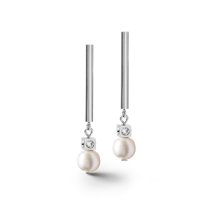 Earrings Asymmetry freshwater pearls & stainless steel white-silver