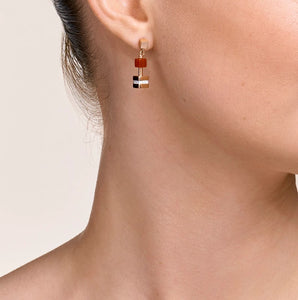 Earrings GeoCUBE® big cube crystals pavé, gemstones & stainless steel rose gold multicolor gemstone