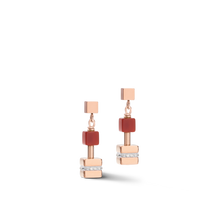 Load image into Gallery viewer, Earrings GeoCUBE® big cube crystals pavé, gemstones &amp; stainless steel rose gold multicolor gemstone
