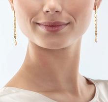 Load image into Gallery viewer, Modern chain earrings with freshwater pearl charms gold

