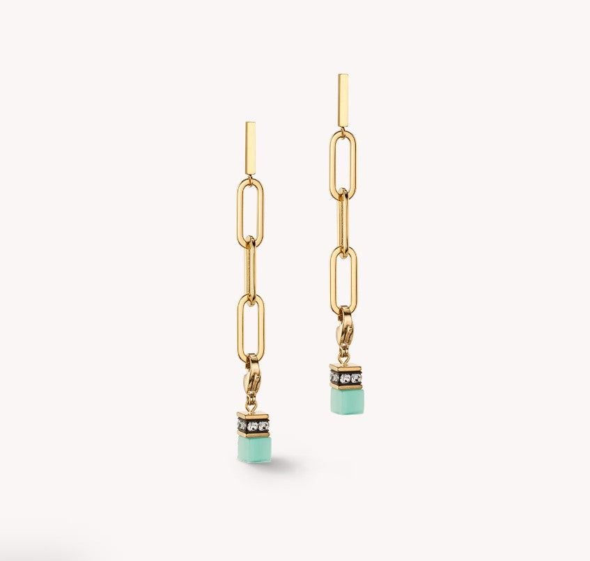 Happy Iconic Cube charm earrings gold pastel