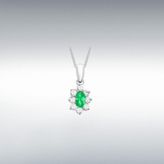 9ct White Gold Oval Green and round Cubic Zirconia set Pendant