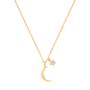 9ct Yellow Gold Moon with Cubic Zirconia Set Star Necklace.