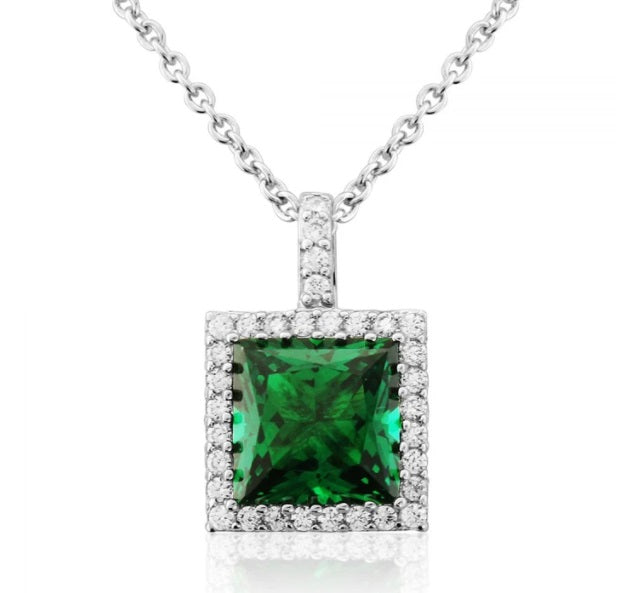 Waterford Crystal Sterling Silver White Cubic Zirconia and Emerald Set Pendant