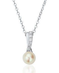Waterford Crystal Sterling Silver White Cubic Zirconia and Pearl Set Pendant