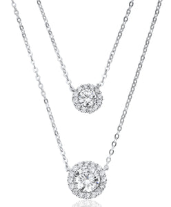 Waterford Crystal Sterling Silver Cubic Zirconia Set Double Drop Pendant