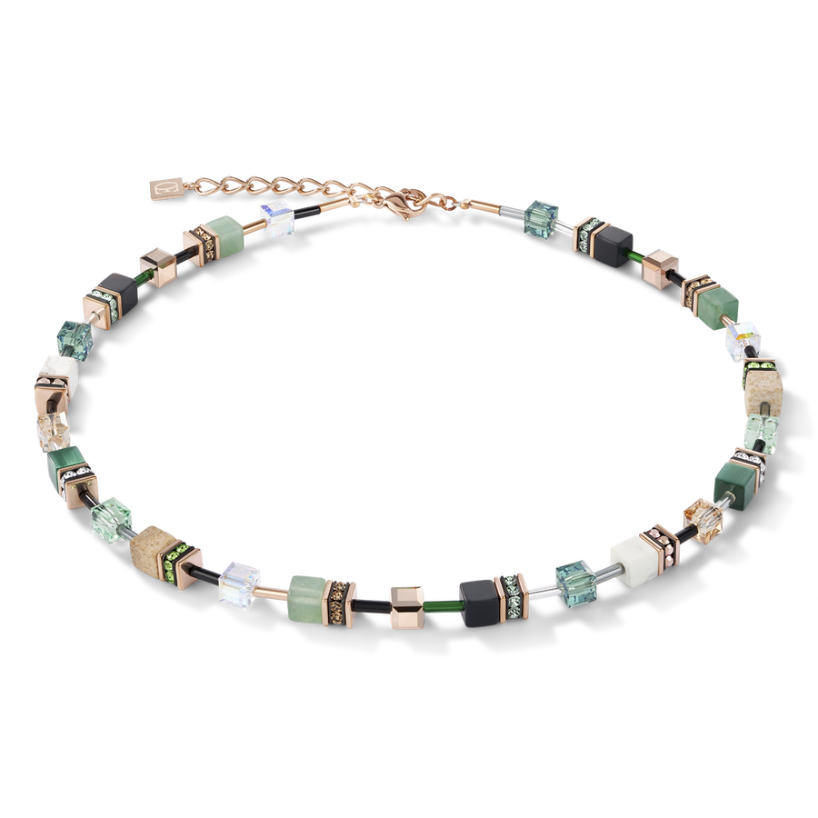 Necklace GeoCUBE® Swarovski® Crystals & Gemstones green-beige