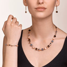 Load image into Gallery viewer, Necklace GeoCUBE® big Gemstones, Swarovski® Crystals &amp; stainless steel rose gold brown
