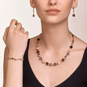 Necklace GeoCUBE® big Gemstones, Swarovski® Crystals & stainless steel rose gold brown