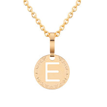 Load image into Gallery viewer, My World Yellow Gold Plated Necklace with  Letter &quot;E&quot; on Disc
