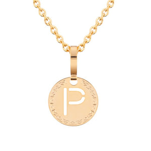 My World Yellow Gold Plated Necklace with  Letter "P" on Disc