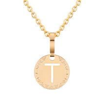 Load image into Gallery viewer, My World Yellow Gold Plated Necklace with  Letter &quot;T&quot; on Disc
