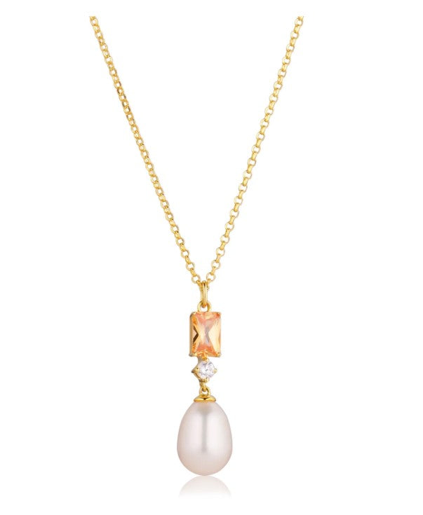 NECKLACE GALATINA - 18K GOLD PLATED, WITH FRESHWATER PEARL AND CHAMPAGNE ZIRCONIA