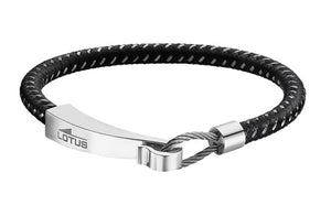 Lotus Style Man's Black rope Band and Stainless Steel Hook Clasp Bracelet