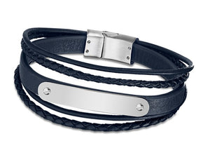 Lotus Style Man's Navy 5 Leather Bands and Stainless Steel Magnetic Clasp Bracelet
