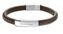 Load image into Gallery viewer, Lotus Style Man&#39;s Brown Leather Band and Stainless Steel Magnetic Clasp Bracelet
