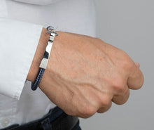 Load image into Gallery viewer, Lotus Style Man&#39;s Navy/Grey rope Band and Stainless Steel Hook Clasp Bracelet
